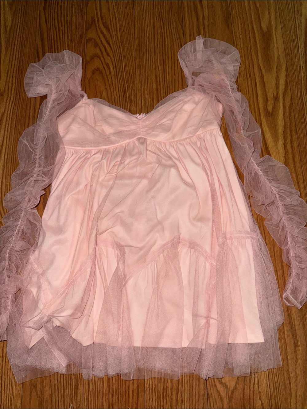 Storia Light Pink Sheer Ruffle Babydoll Chemise